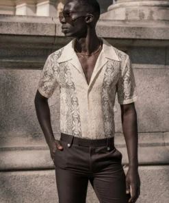 Dark Brown Wool Pin Belt Flare Trousers -US Clothing Shop DSC8945