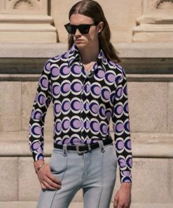 Front Page 50 60's Geometric Purple Long Sleeve Shirt