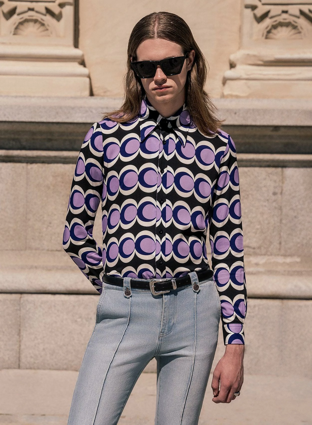 60's Geometric Purple Long Sleeve Shirt 2 60's Geometric Purple Long Sleeve Shirt - Image 2