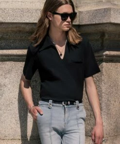 Front Page 54 70's V Neck Black Polo