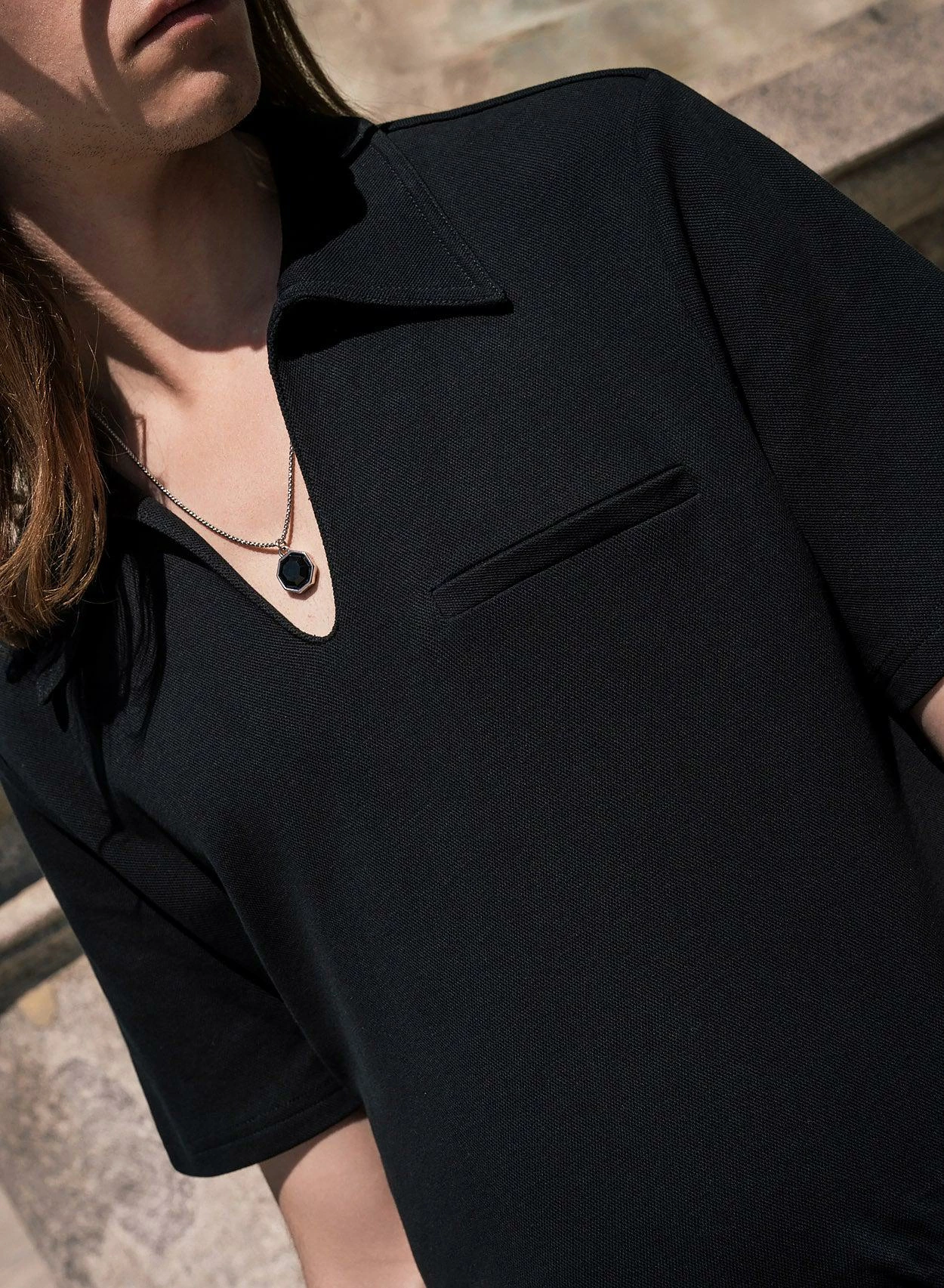 70's V Neck Black Polo 4 70's V Neck Black Polo - Image 4