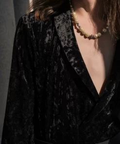 Black Crushed Velvet Shawl Collar Shirt -US Clothing Shop DSC9275