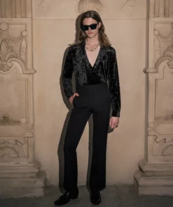 Black Crushed Velvet Shawl Collar Shirt -US Clothing Shop DSC9302