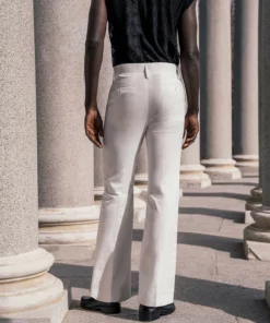 Palermo Off-White Linen Flare Trouser -US Clothing Shop DSC9607