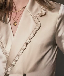 Champagne Satin Ruffle Lapel Shirt -US Clothing Shop DSC9664