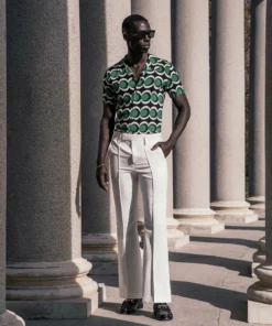 Palermo Off-White Linen Flare Trouser -US Clothing Shop DSC9750