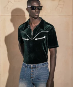 Green Velvet Western Polo Shirt -US Clothing Shop DSC9846