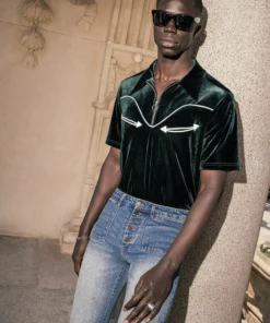 Stonewash Blue Denim Button Front Flared Jeans -US Clothing Shop DSC9995