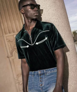 Green Velvet Western Polo Shirt