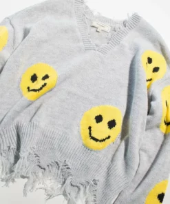 Frayed Smiley Face Sweater