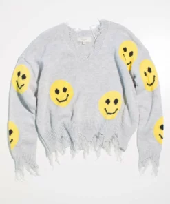 Frayed Smiley Face Sweater -US Clothing Shop Frayed Smiley Face Sweater 3 35432.1666807174