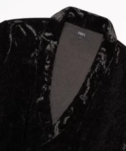 Black Crushed Velvet Shawl Collar Shirt -US Clothing Shop GMB00065