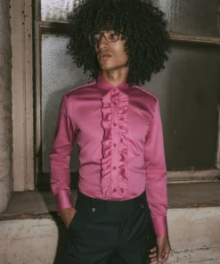 Pink Cotton Poplin Ruffle Shirt 8 Pink Cotton Poplin Ruffle Shirt -US Clothing Shop GMB00070