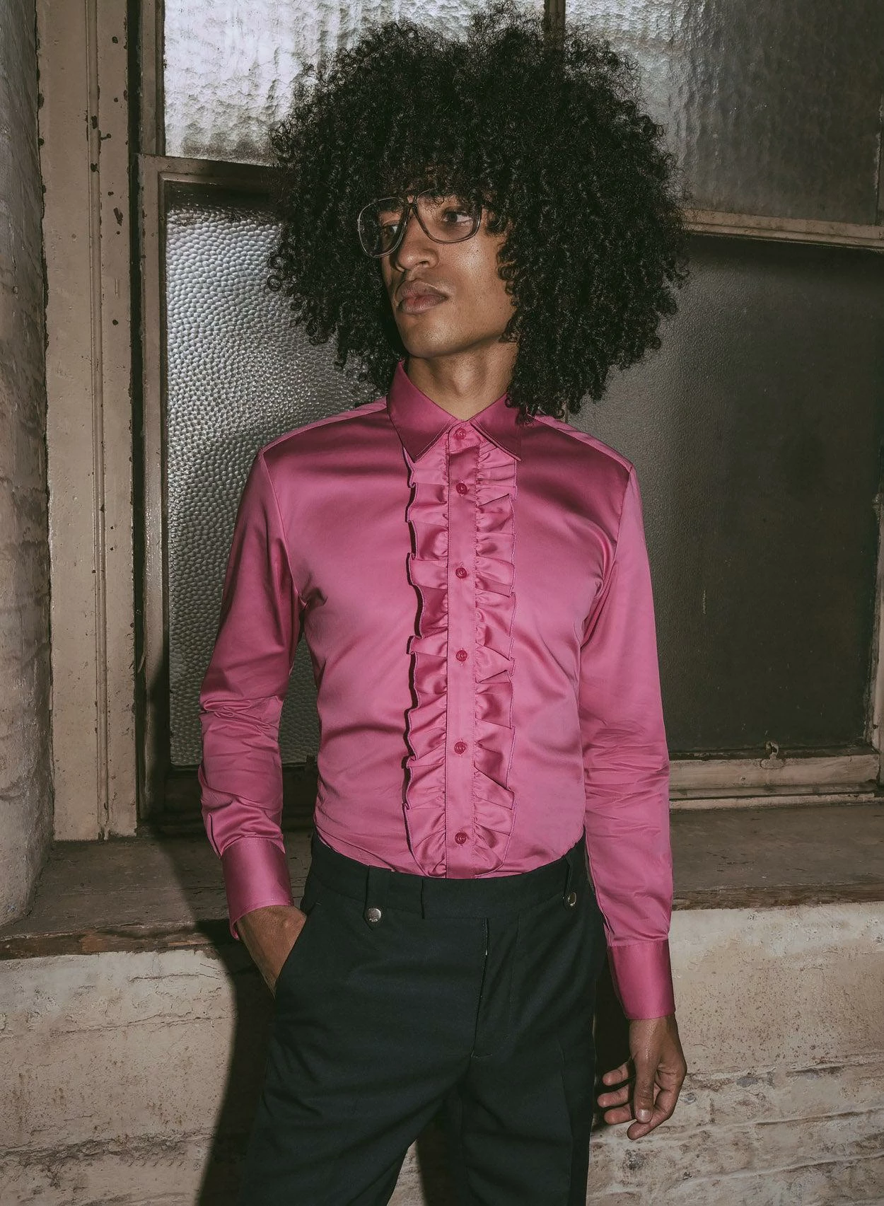 Pink Cotton Poplin Ruffle Shirt 3 Pink Cotton Poplin Ruffle Shirt - Image 3