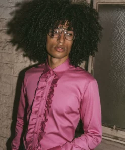 Pink Cotton Poplin Ruffle Shirt