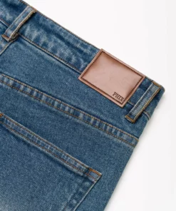 Stonewash Blue Denim Button Front Flared Jeans -US Clothing Shop GMB00151