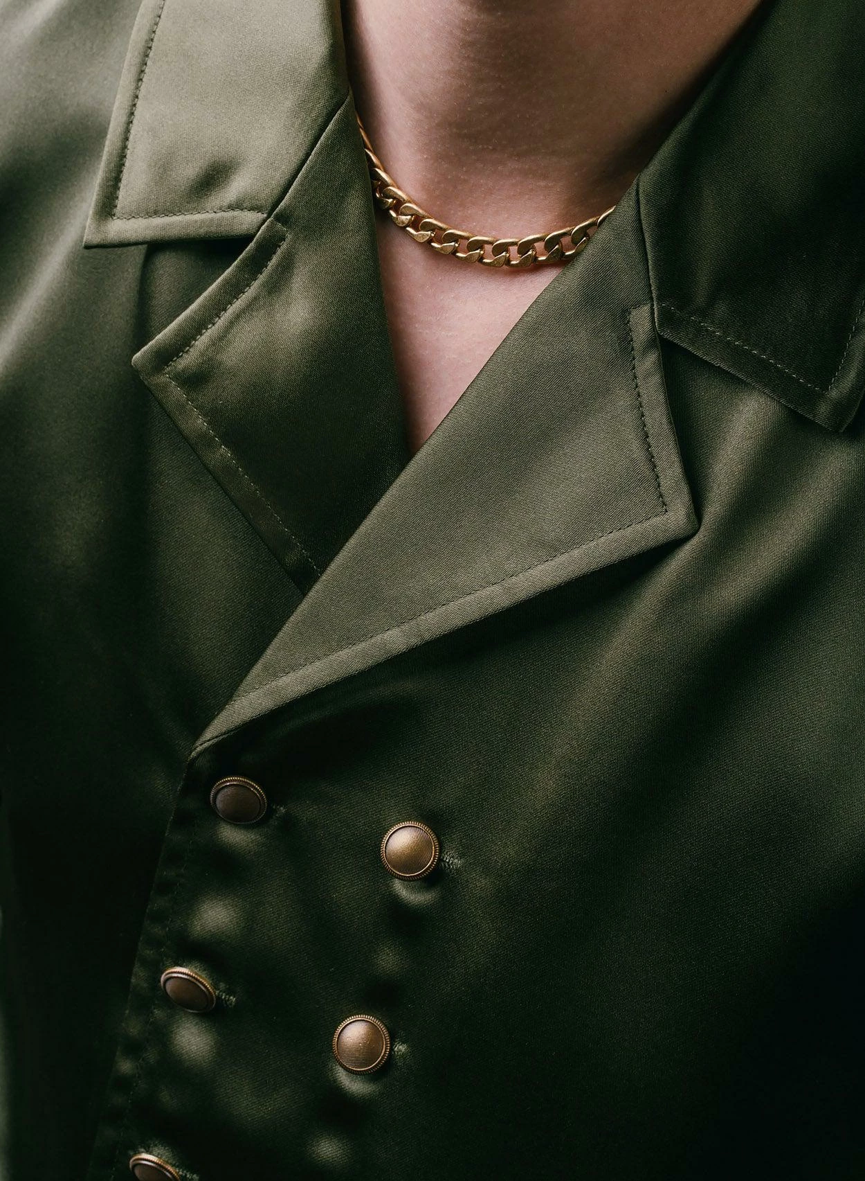 Green Double Breasted Satin Shirt 3 Green Double Breasted Satin Shirt - Image 3