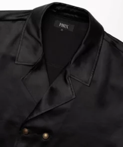 Black Double Breasted Satin Shirt 10 Black Double Breasted Satin Shirt -US Clothing Shop GMB00161