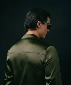 Green Double Breasted Satin Shirt 13 Green Double Breasted Satin Shirt -US Clothing Shop GMB00167 2