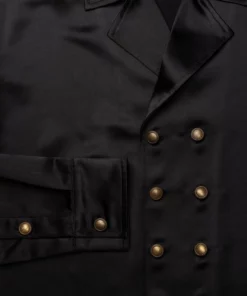 Black Double Breasted Satin Shirt 11 Black Double Breasted Satin Shirt -US Clothing Shop GMB00169