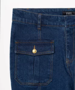 Blue Gold Button Pocket Flare Jeans -US Clothing Shop GMB00218