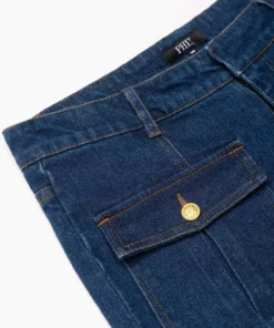 Blue Gold Button Pocket Flare Jeans -US Clothing Shop GMB00233