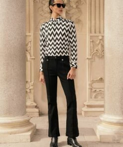 Black Button Loop Denim Flare Jeans