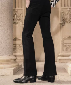 Black Button Loop Denim Flare Jeans -US Clothing Shop GMB00249116