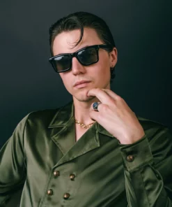 Green Double Breasted Satin Shirt 16 Green Double Breasted Satin Shirt -US Clothing Shop GMB00261 2