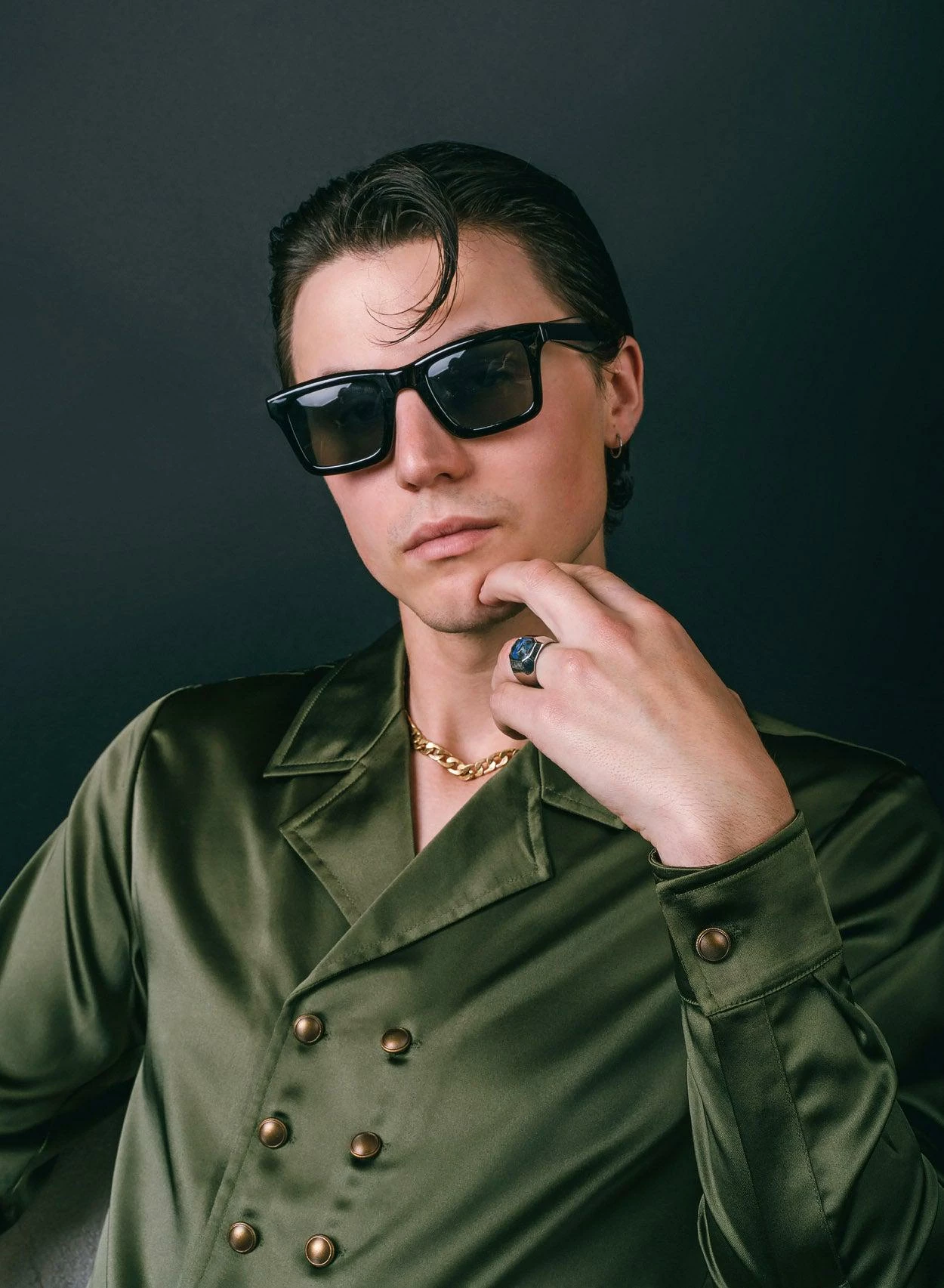 Green Double Breasted Satin Shirt 7 Green Double Breasted Satin Shirt - Image 7