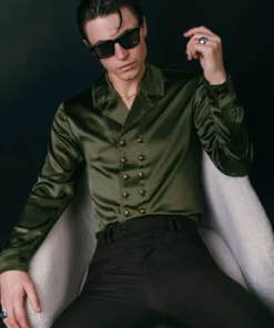 Green Double Breasted Satin Shirt 17 Green Double Breasted Satin Shirt -US Clothing Shop GMB00267 2