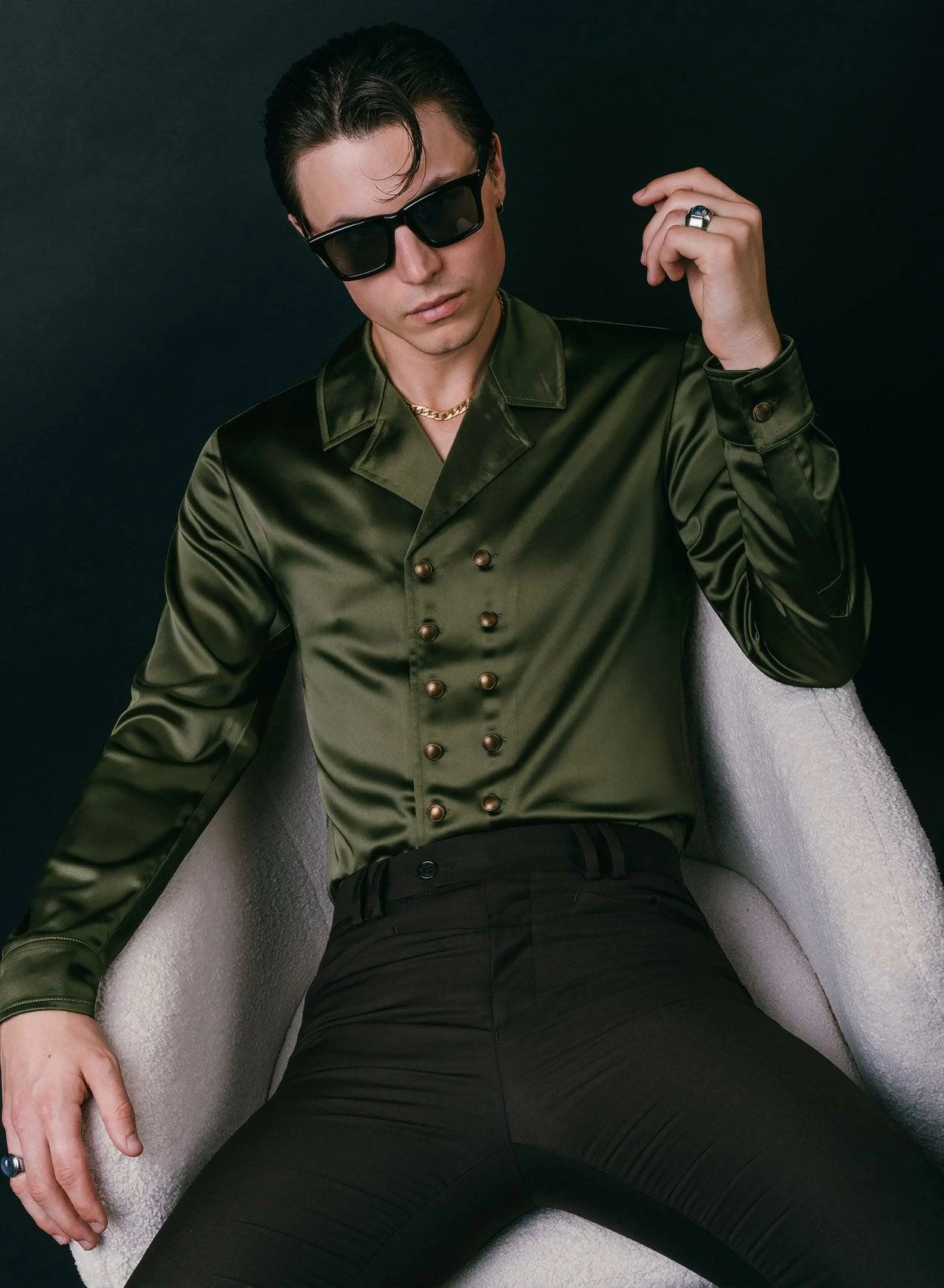 Green Double Breasted Satin Shirt 8 Green Double Breasted Satin Shirt - Image 8