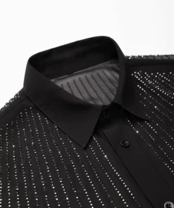 Black Chiffon Sequin Button Down Shirt -US Clothing Shop GMB00285