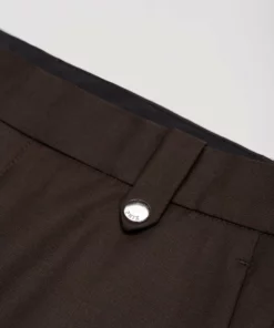 Dark Brown Wool Pin Belt Flare Trousers -US Clothing Shop GMB00336