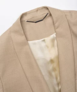 Beige Wool Gold Button Crop Shawl Blazer 9 Beige Wool Gold Button Crop Shawl Blazer -US Clothing Shop GMB00357