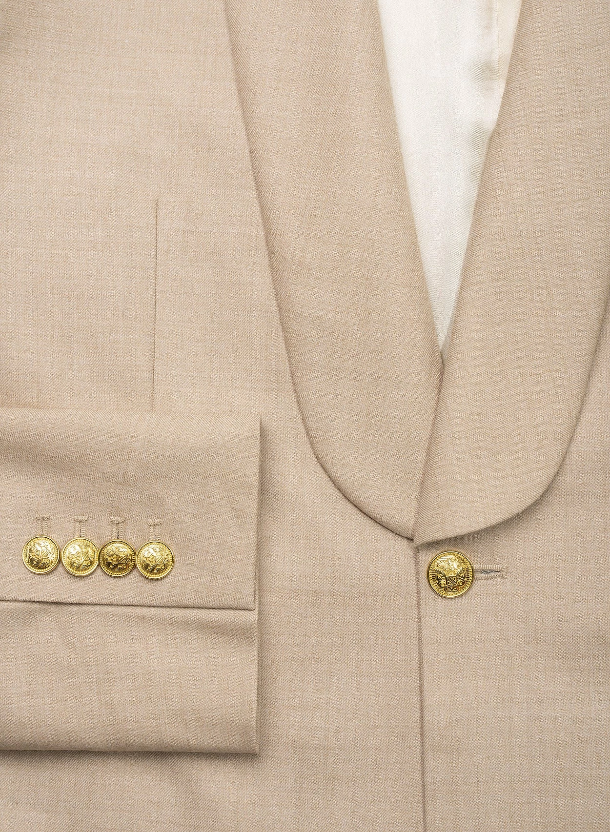 Beige Wool Gold Button Crop Shawl Blazer 2 Beige Wool Gold Button Crop Shawl Blazer - Image 2