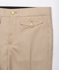 Beige Wool Gold Button Flare Trousers -US Clothing Shop GMB00362
