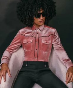 Pink Velvet Western Shirt -US Clothing Shop GMB00511