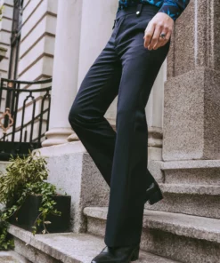 Navy Wool Pin Belt Flare