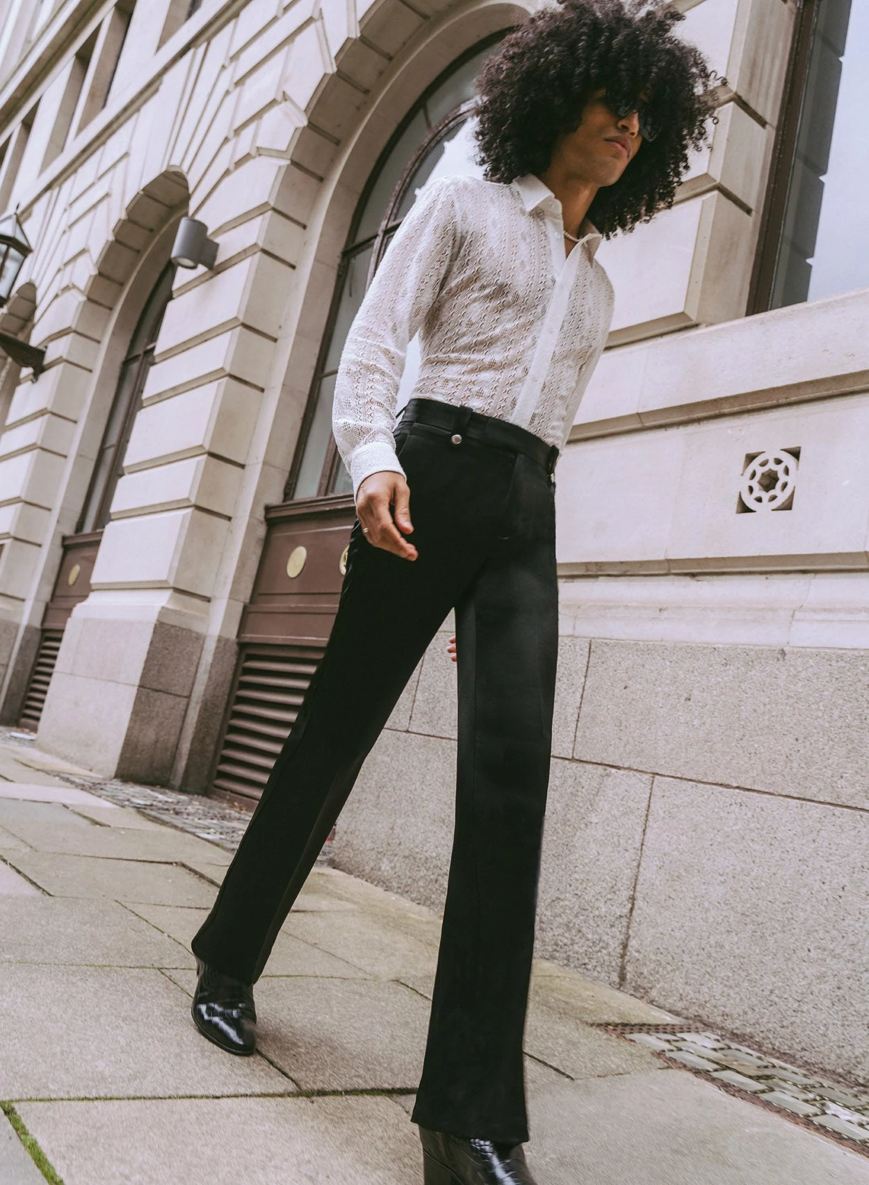 Black Pin Belt Satin Trouser 1 Black Pin Belt Satin Trouser