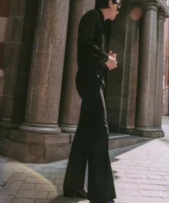 Black Wool Double Button Flare -US Clothing Shop GMB05576