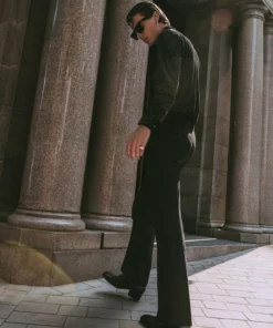 Black Wool Double Button Flare -US Clothing Shop GMB05586