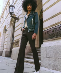 Brown Wool Button Flare Trouser