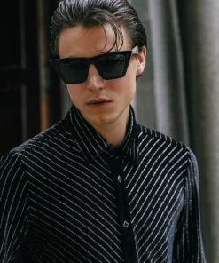 Black Velvet Silver Pin Stripe Shirt -US Clothing Shop GMB06393