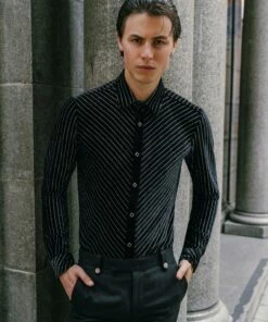 Front Page 17 Black Velvet Silver Pin Stripe Shirt