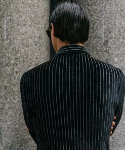 Black Velvet Silver Pin Stripe Shirt -US Clothing Shop GMB06484