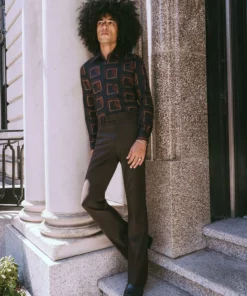 Black 70's Geometric Shirt -US Clothing Shop GMB06955