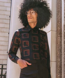 Black 70's Geometric Shirt -US Clothing Shop GMB07004