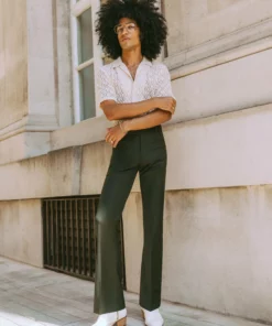 Green Wool Flared Trouser