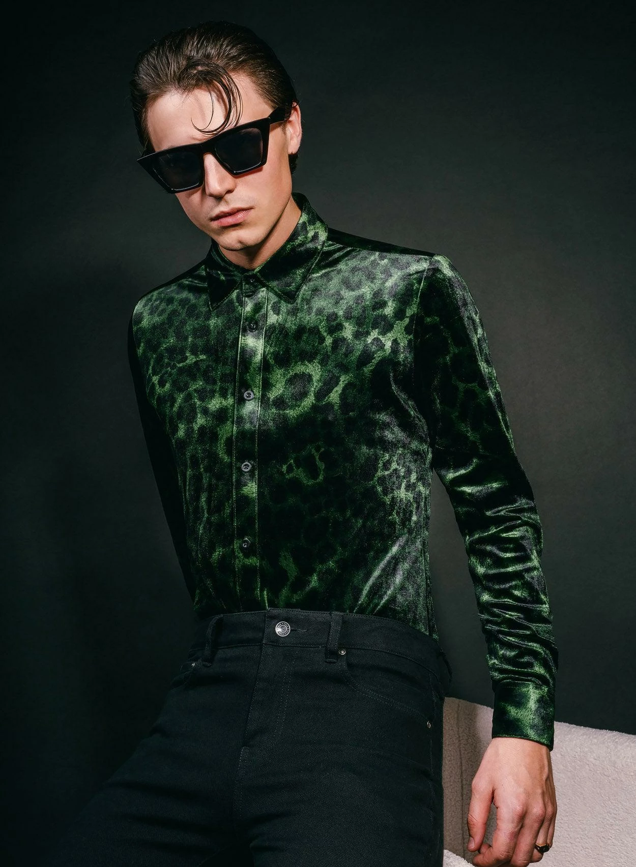 Green Leopard Velvet Shirt 3 Green Leopard Velvet Shirt - Image 3